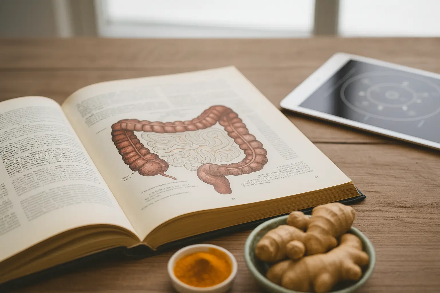 ein aufgeschlagenes Buch mit dem Bild des Darms